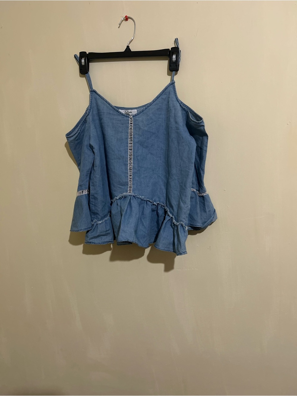 Light Blue Denim Cold-Shoulder Ruffle Camisole